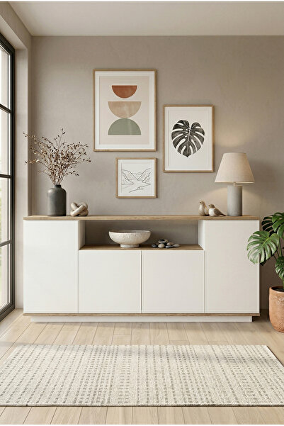 Robin Home Loft Konsol 4 Kapaklı Raflı 180cm Çam-beyaz