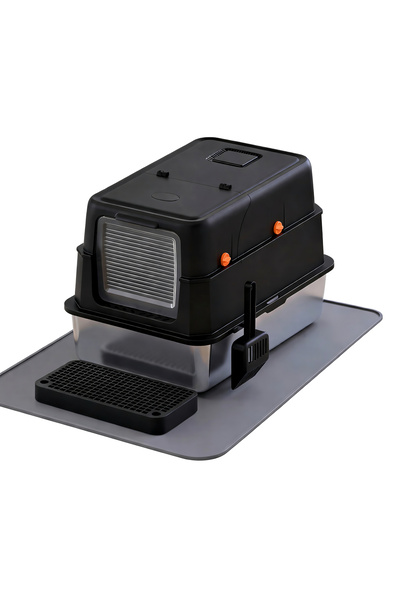 Shangxing صندوق فضلات كبير جدًا من الفولاذ المقاوم للصدأ للقطط المتعددة، ذو ج...