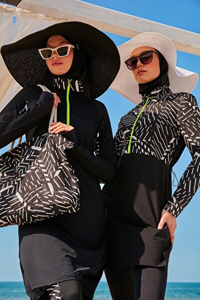 Marina ملابس سباحة للحجاب مغطاة بالكامل باللون الأسود مكونة من 4 قطع M2326