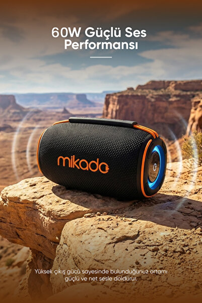 Mikado MD-33BT Siyah IPX6 60W RGB Işıklı 7200mAh TF KART+USB Destekli Bluetooth Hoparlör