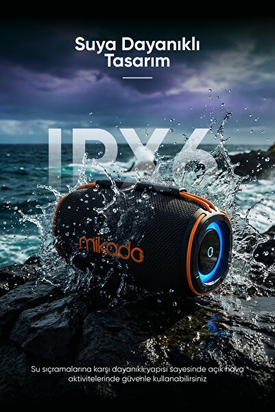 Mikado MD-32BT Siyah IPX6 30W RGB Işıklı 4500mAh TF KART+USB Destekli Bluetoo...