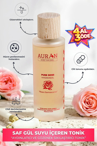AURAN Saf Gül Hidrosolü, Cilt Bakım Toniği Pure Rose Hydrosol 100ml