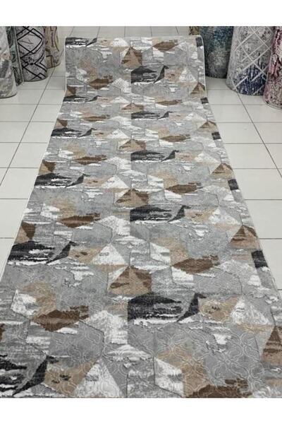 Dinarsu Embos Kaymaz Taban Yıkanabilir Yolluk Gri