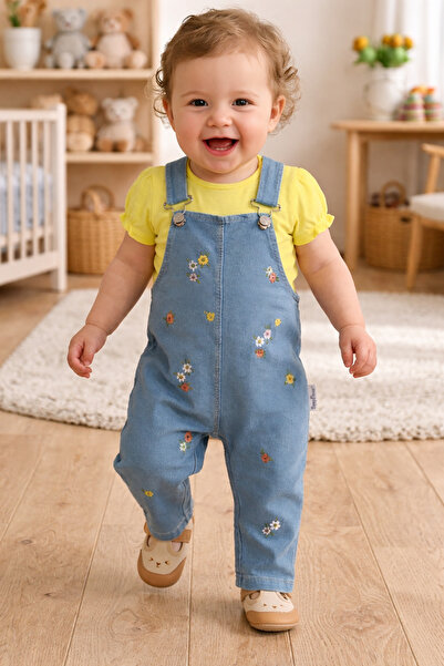 EYMİRGİYİM Floral Salopet Baby Girl 3-Piece Set 6/9 Months, 9/12 Months, 12/1...