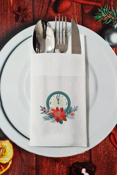 PEKSHOP Fabric Textured New Year's Eve Clock Patterned New Year's Eve Present...
