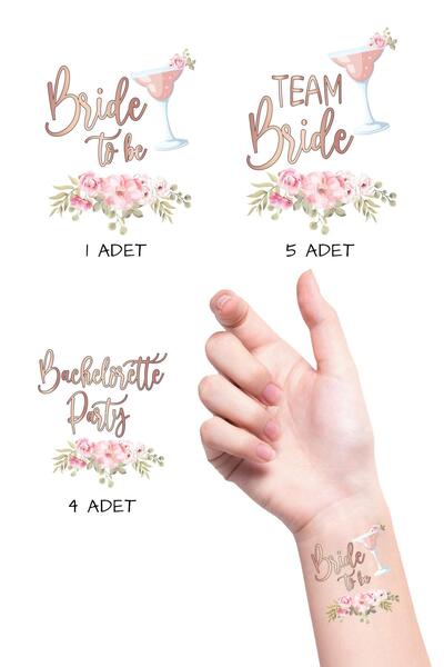 PEKSHOP Rose Gold Çiçekli Bekarlığa Veda Gelin Bride Dövme Paketi