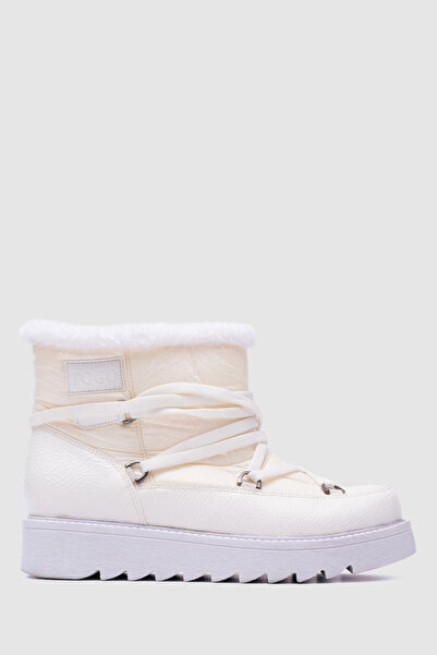 TOGO Beyaz – Bej Paraşüt Kumaş & Vegan Deri Suya Dayanıklı İçi Kürklü Bağcıkl...