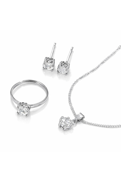 Pursehuit Set de colier, cercei, inel și brățară tenis, argintii, cu pietre, ...