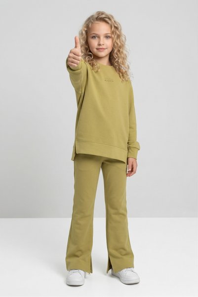 Black One Girls' Cotton Tracksuit Set – Print Detail, Flared Crew Neck
