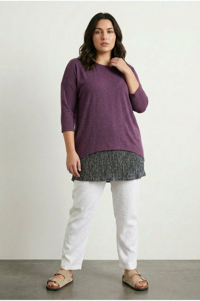 Stil Diva Fusta marime mare Bluză subțire cu mâneci lungi cu detaliu din tul ...