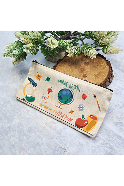 PEKSHOP İsme Özel Öğretmenler Günü Hediyesi Bez Kalemlik Çanta