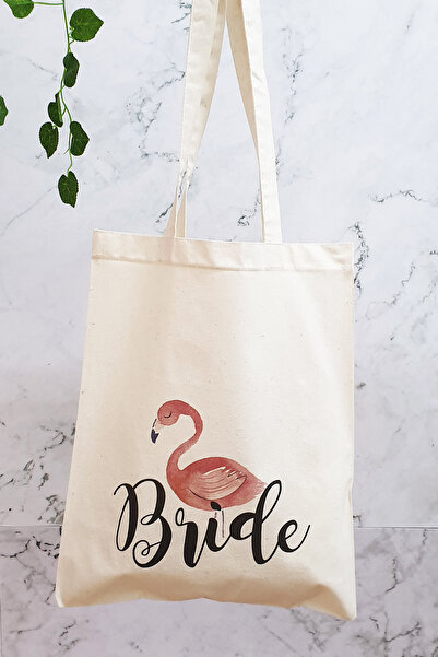 PEKSHOP حقيبة قماش مطبوع عليها طائر الفلامنغو مكتوب عليها العروس