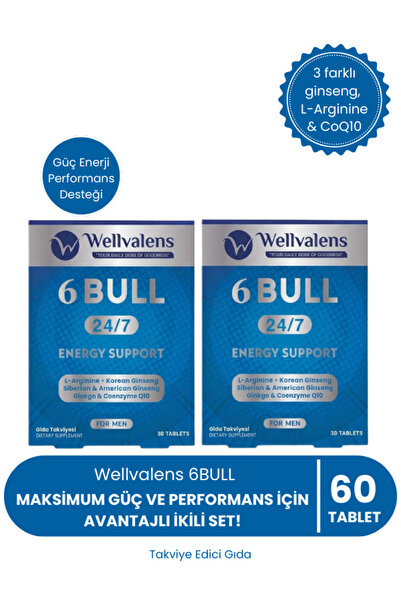 Wellvalens 6 Bull Erkek Takviyesi İkili Paket 60 Tablet | Ginseng, L-Arginine...