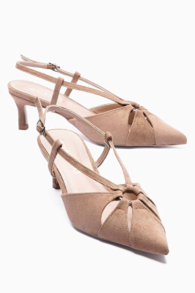 Mubiano Kadın Süet Stiletto Sivri Burun Bantlı Arkası Açık Topuklu Ayakkabı C...