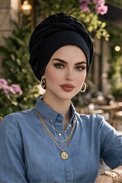 Aişe tesettür بونيه أسود جاهز ملتف