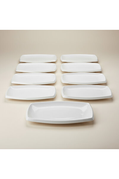 SQUALO طقم 8 طبق تقديم بورسلان مستطيل 20 × 14 سم – لون أبيض