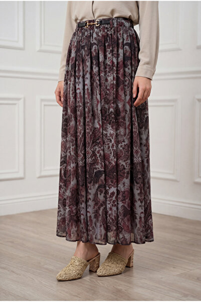 BENAHOLL Φούστα σιφόν με σχέδιο Müberra και ζώνη-FA1073 Γκρι