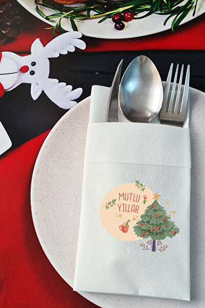 PEKSHOP Fabric Textured New Year's Tableware with Happy New Year Written - Ne...