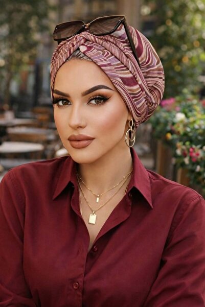 Aişe tesettür Μπεζ Σπιράλ Καπέλο με Σχέδιο Σπιράλ