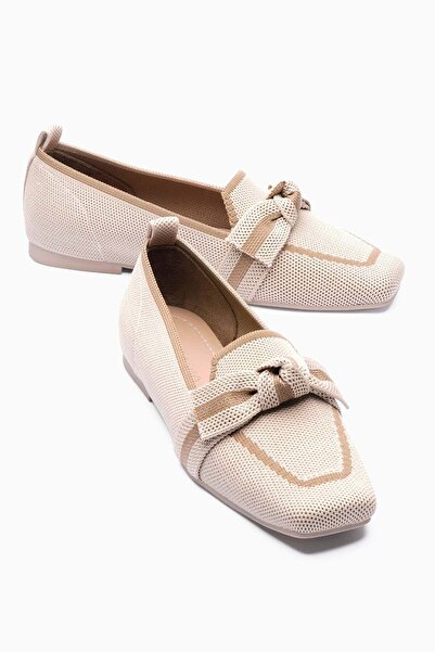 Mubiano Γυναικεία πλεκτά παπούτσια μπαλαρίνας με τετράγωνη μύτη και φιόγκο, κ...
