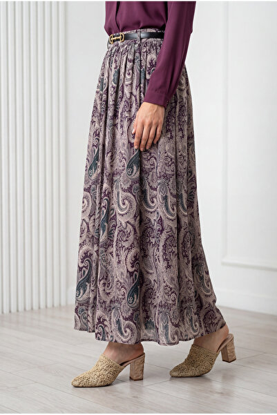 BENAHOLL Φούστα σιφόν με σχέδιο Müberra και ζώνη-FA1073 Πέτρα