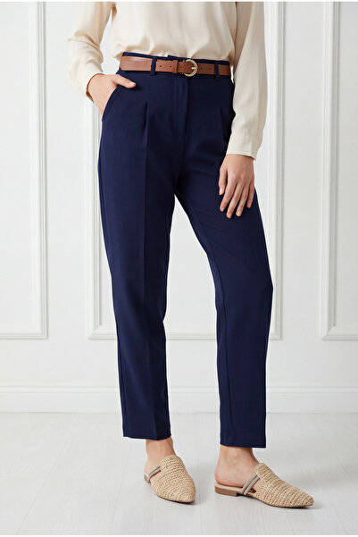 BENAHOLL Melita Back Cover Carrot Leg Belted Trousers-Mt5018 Navy Blue