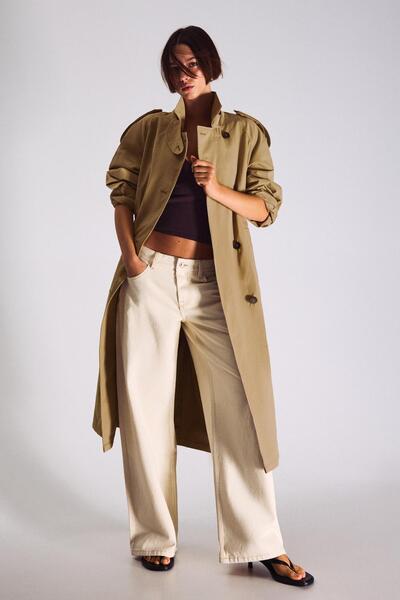 Bershka Kemerli uzun trençkot