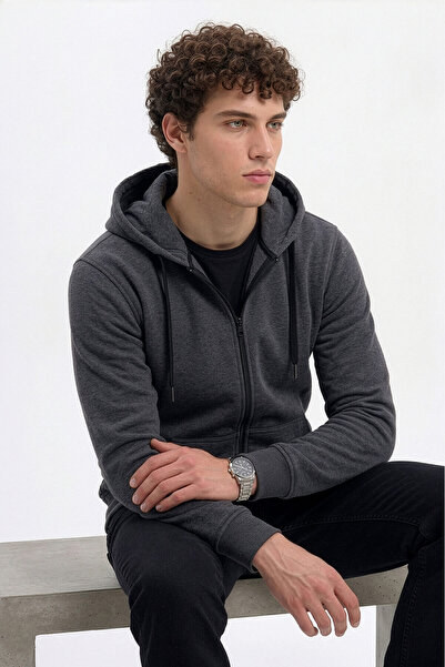 MARKAPIA Hanorac pentru bărbați cu fermoar, buzunar cu glugă și fleece în int...