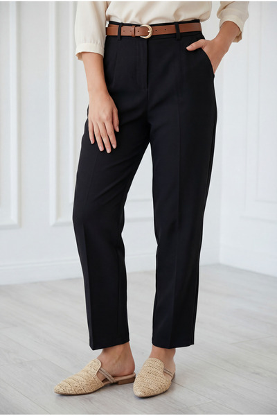 BENAHOLL Melita Back Cover Carrot Leg Belted Trousers-Mt5018 Black