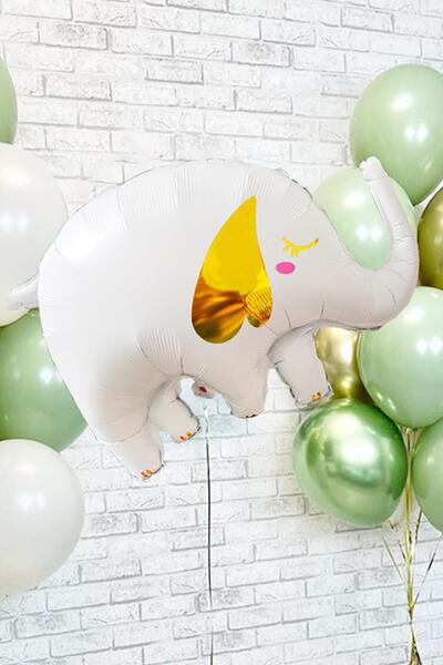 PEKSHOP Large Elephant Foil Balloon White with Gold Detail