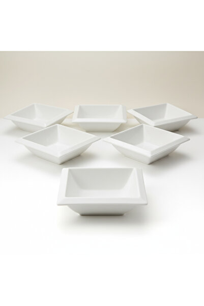 SQUALO طقم 6 طبق تقديم بورسلان مربع عميق 18 سم – لون أبيض