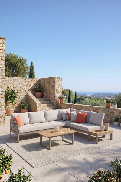 Erinöz Palermo Alüminyum Bahçe Balkon Köşe Takımı + Ahşap Sehpa