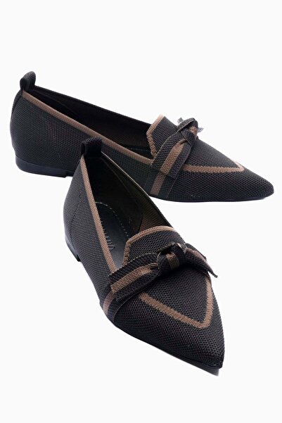 Mubiano Γυναικεία πλεκτά παπούτσια μπαλαρίνας με μυτερή μύτη και φιόγκο, καθη...