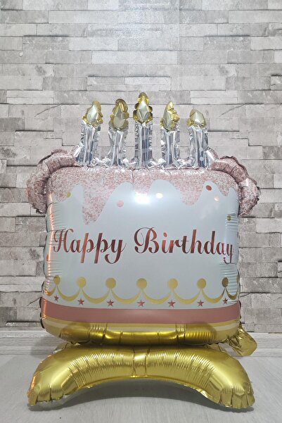PEKSHOP Ayaklı Doğum Günü Pastası Folyo Balon Mumlu Happy Birthday Pasta Balon