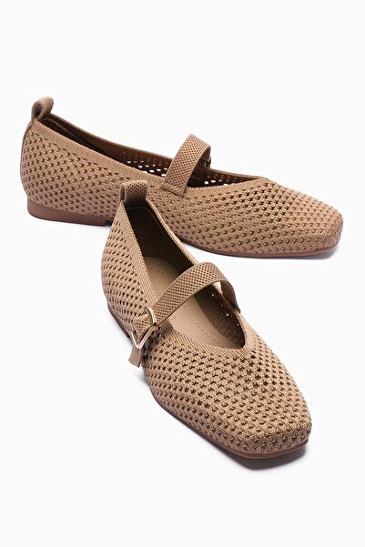 Mubiano Дамски плетени плоски обувки с барета и квадратен връх за ежедневно н...