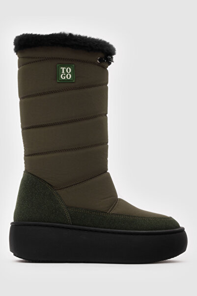 TOGO Haki Paraşüt Kumaş Suya Dayanıklı İçi Kürklü Kadın Kar Botu [060057]