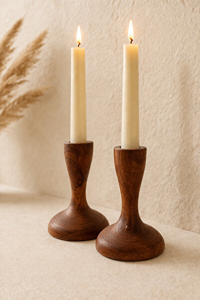 KaiHome 2li Ahşap Konik Mumluk / Şamdan