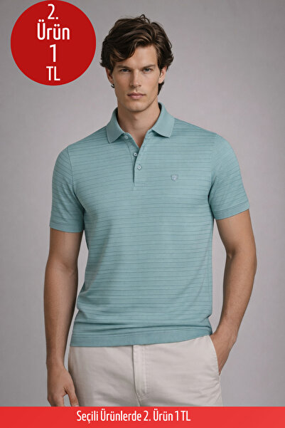 COMBİNE MİCHAİL Ανδρικό μπλουζάκι Ριγέ Comfortable Mint Polo με λαιμόκοψη