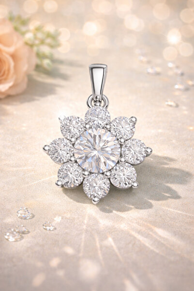 Sentivo Pandantiv din Argint 925 Sentivo®, model Floare, placat cu Rodiu, pia...