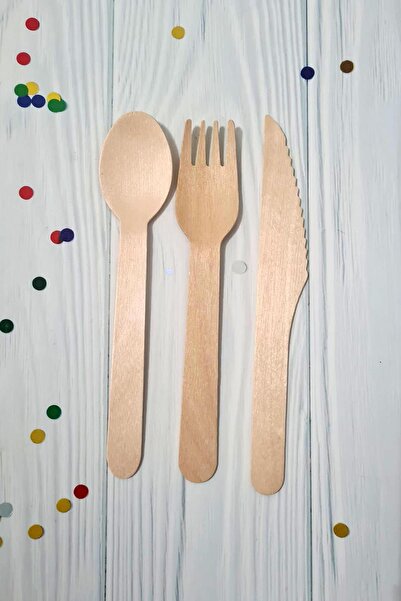 PEKSHOP Ahşap Çatal Bıçak Kaşık Seti 24 Parça Ekolojik Doğa Dostu Set