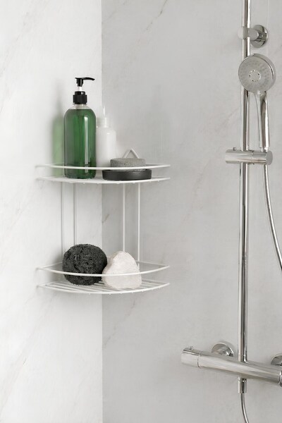 Sas Haus Αυτοκόλλητη θήκη για σαμπουάν για το μπάνιο, ράφι ντους, λευκό Ek-02