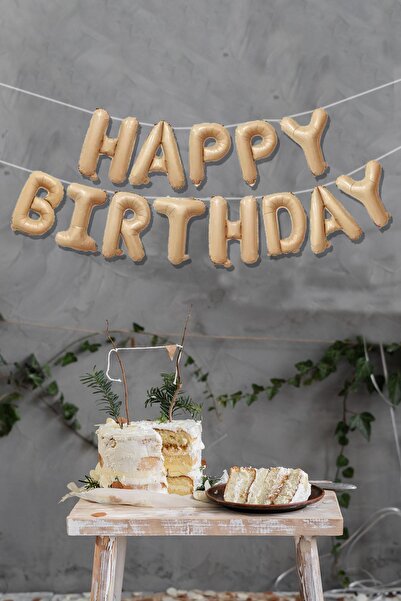 PEKSHOP مجموعة بالونات عيد ميلاد كريم كراميل Happy Birday Letter بالونات عيد ...
