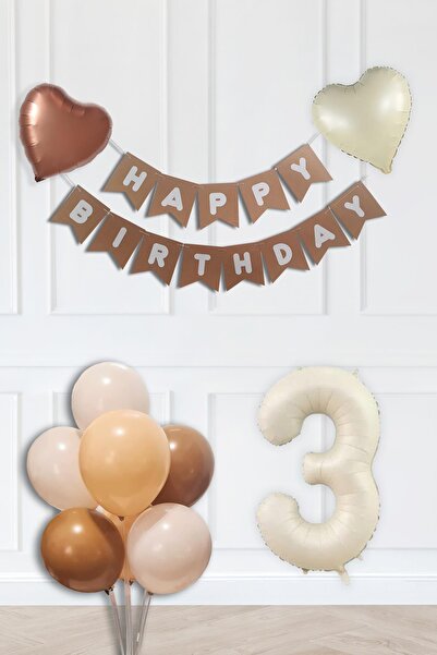 PEKSHOP Σετ για πάρτι γενεθλίων σε ρετρό χρώματα CREAM Age Balloon Kraft Bann...