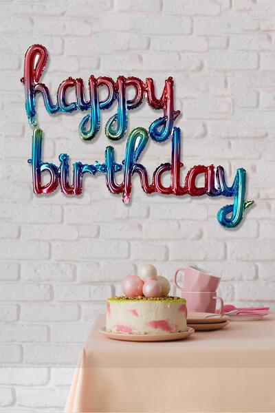 PEKSHOP عيد ميلاد سعيد مكتوبة بخط اليد التوقيع احباط بالون قوس قزح حورية البح...