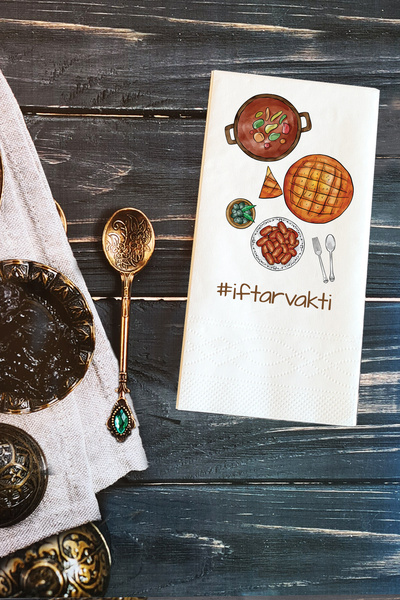 PEKSHOP Sunum Peçetesi İftar Vakti Yazılı Ramazan Pideli Konuşan Kağıt Peçete