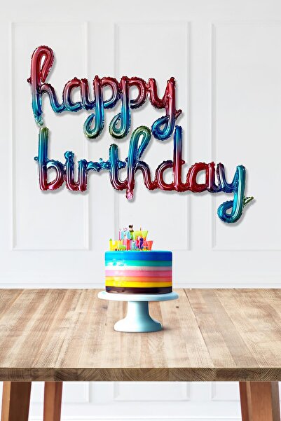 PEKSHOP Happy Birthday El Yazısı İmza Folyo Balon Gökkuşağı Deniz Kızı Tema Balon