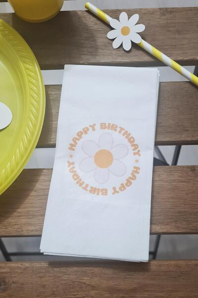 PEKSHOP Papatya Tema Doğum Günü Peçetesi Happy Birthday 20li