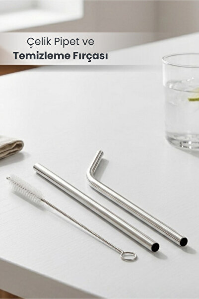 Orvila 2 Adet Paslanmaz Çelik Pipet ve Temizleme Fırçası