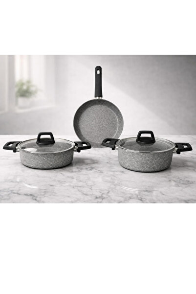 LAVONNI طقم أواني طهي من الجرانيت المطحون من دارك ستون - 5 قطع - رمادي - 20 ع...