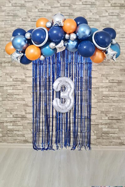 PEKSHOP Uzay Konsept Doğum Günü Yaş Balonlu Fon Perdeli Balon Zinciri Seti Uzay Gezegen Balon Zinciri